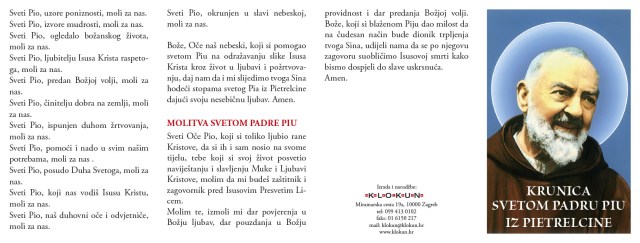 Molitvena kartica - Krunica svetom Padru Piju